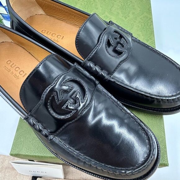 Men’s Gucci interlocking GGleather loafers size 10 made in Italy - Picture 4 of 10